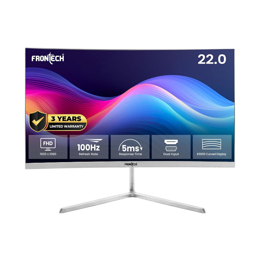 FRONTECH 22-inch (54.61 cm), LED, FHD 1920x1080, 100Hz, White/Silver, R3000 Curved Display, 16.7M Colors, HD + VGA Dual Input, Ultima Series, Flicker Free,...