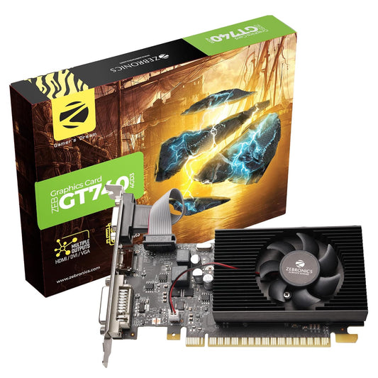 ZEBRONICS GT740-4GD3 Graphics Card,pci_e_x16 Powered by NVIDIA,4GB GDDR3,128-Bit,Pcie3.0,Upto 2560 X 1440 @60Hz,Multiple Outputs-HDMI | DVI | VGA,Physx Support,Heatsink with Fan,High Efficiency