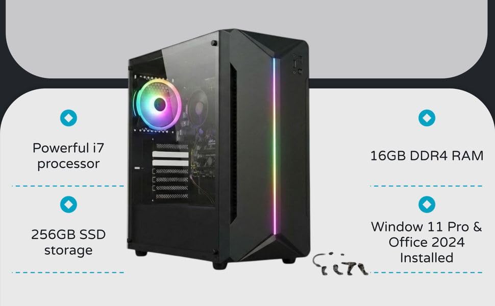 Desktop Computer Core i7 4th Gen CPU for PC Desktop | 16GB RAM | 256GB SSD | Win 11 Pro & Office 2021 | WiFi 6 & Bluetooth | HDMI, VGA Ethernet, USB 3.0 | HD Graphics 4600 | 2-Years Onsite Wanrrany